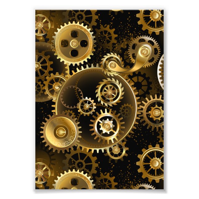 Seamless Steampunk Brass Gears Photo Print (Front)