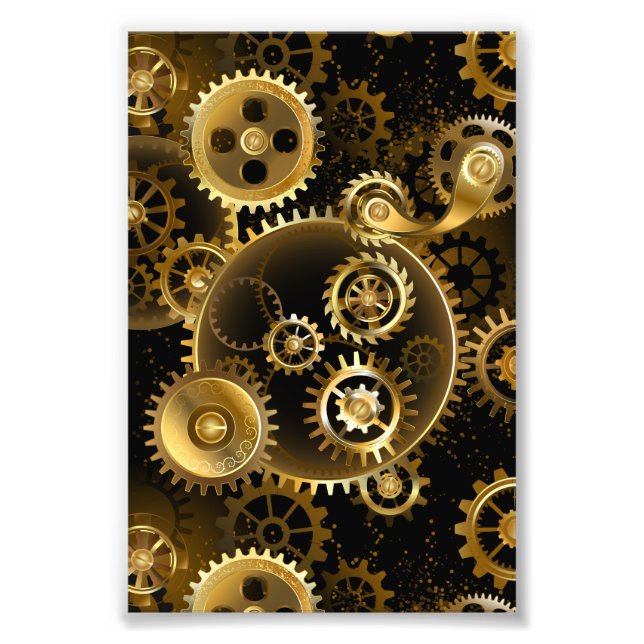 Seamless Steampunk Brass Gears Photo Print (Front)