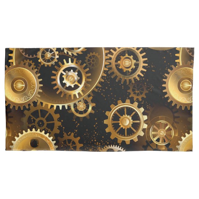 Seamless Steampunk Brass Gears Pillowcase (Front-Left)