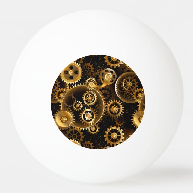 Seamless Steampunk Brass Gears Ping Pong Ball (Front)