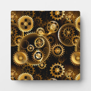 Seamless Steampunk Brass Gears Plaque