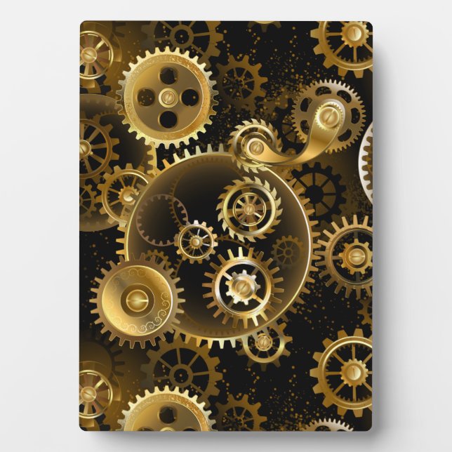 Seamless Steampunk Brass Gears Plaque (Front)