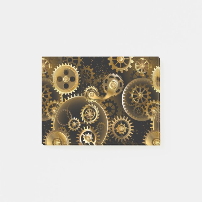 Seamless Steampunk Brass Gears Post-it Notes (Front)