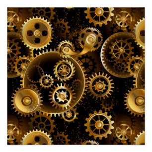 Seamless Steampunk Brass Gears Poster