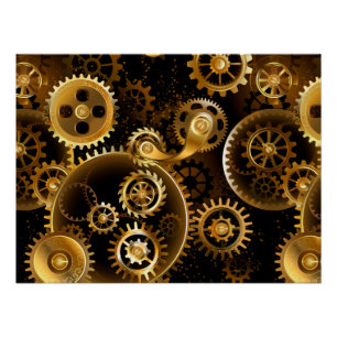 Seamless Steampunk Brass Gears Poster