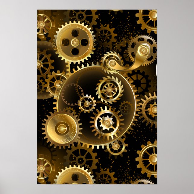 Seamless Steampunk Brass Gears Poster (Front)