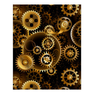 Seamless Steampunk Brass Gears Poster