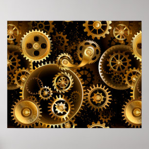 Seamless Steampunk Brass Gears Poster