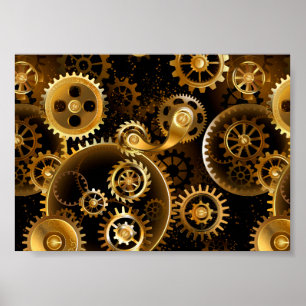 Seamless Steampunk Brass Gears Poster