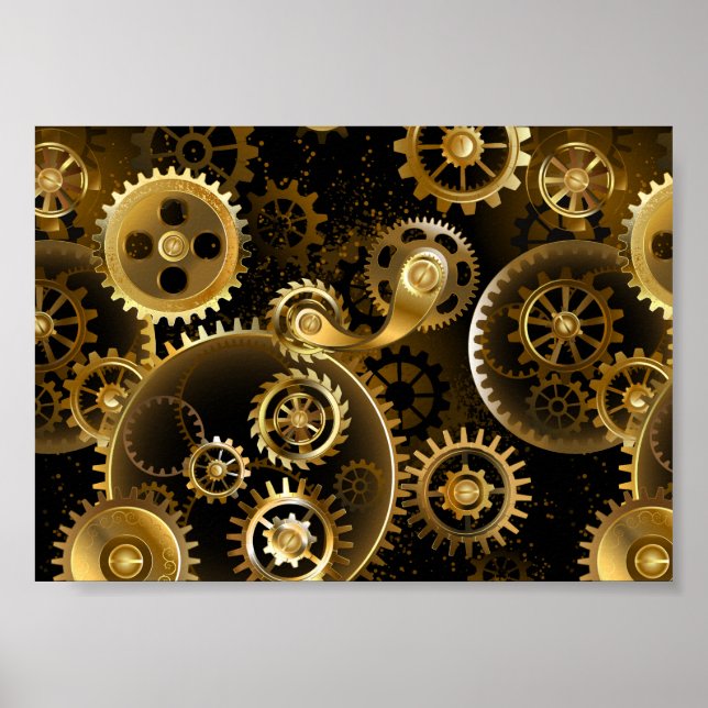 Seamless Steampunk Brass Gears Poster (Front)