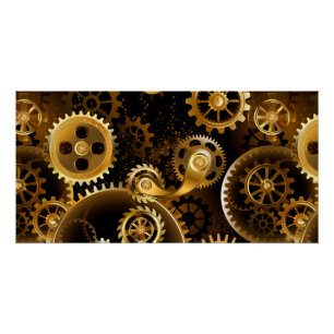 Seamless Steampunk Brass Gears Poster