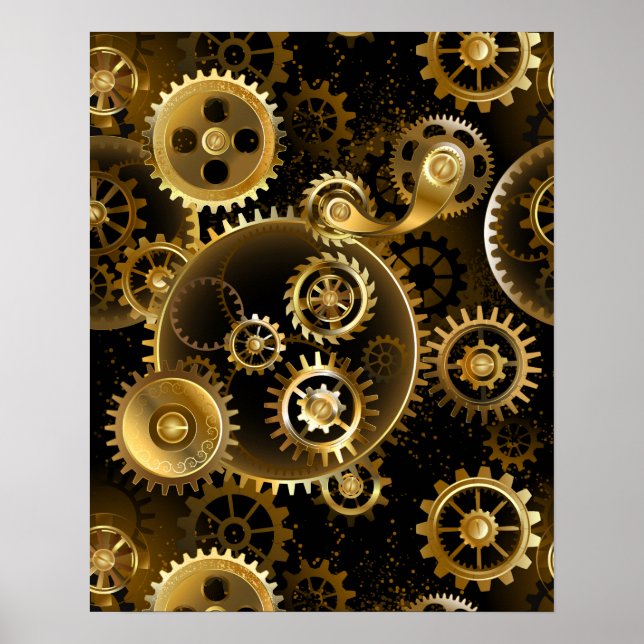 Seamless Steampunk Brass Gears Poster (Front)
