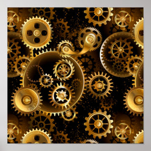 Seamless Steampunk Brass Gears Poster