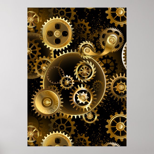 Seamless Steampunk Brass Gears Poster (Front)