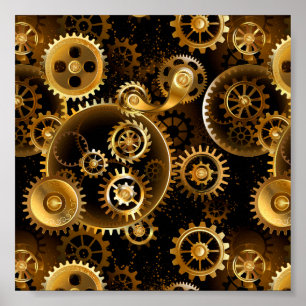 Seamless Steampunk Brass Gears Poster