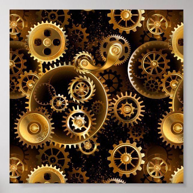 Seamless Steampunk Brass Gears Poster (Front)
