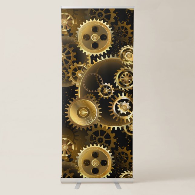 Seamless Steampunk Brass Gears Retractable Banner (Front)