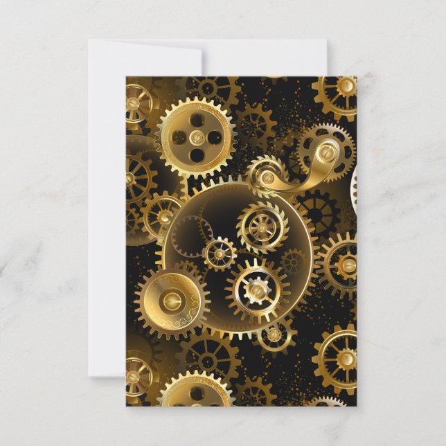 Seamless Steampunk Brass Gears RSVP Card (Front)