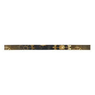 Seamless Steampunk Brass Gears Satin Ribbon