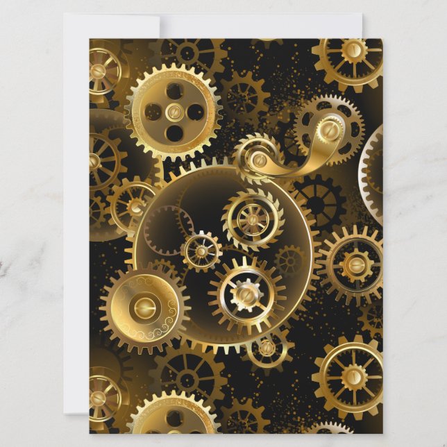 Seamless Steampunk Brass Gears Save The Date (Front)