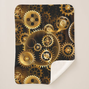 Seamless Steampunk Brass Gears Sherpa Blanket