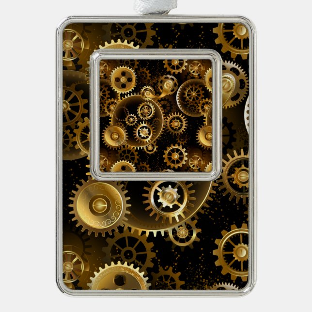 Seamless Steampunk Brass Gears Silver Plated Framed Ornament (Front)