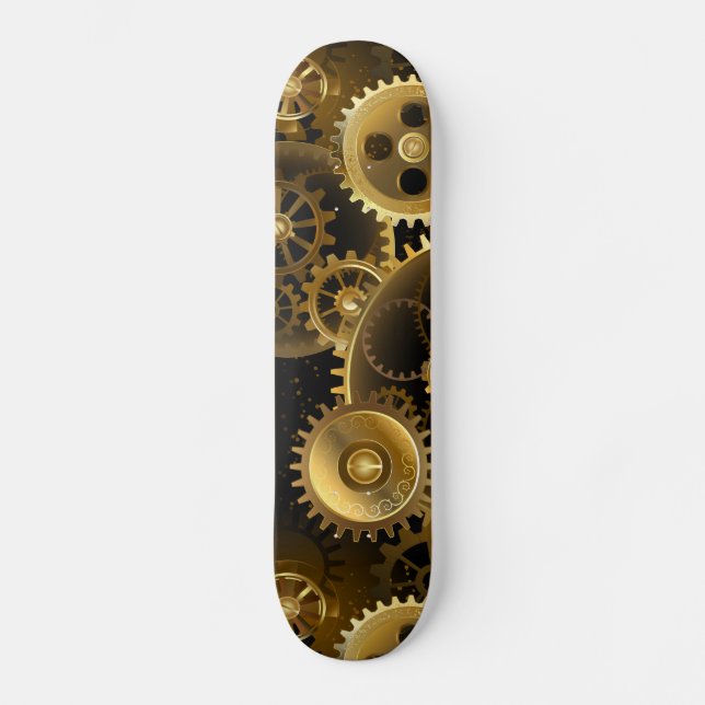 Seamless Steampunk Brass Gears Skateboard (Front)