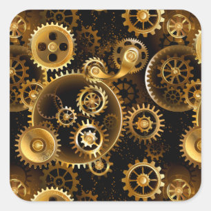 Seamless Steampunk Brass Gears Square Sticker