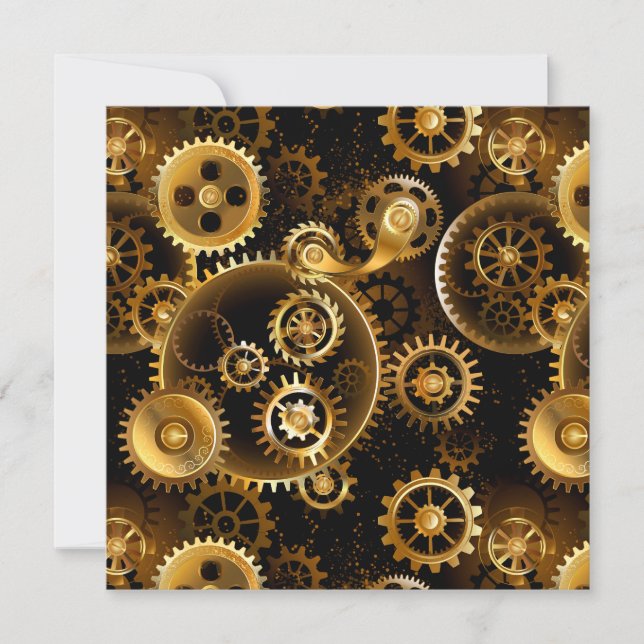 Seamless Steampunk Brass Gears Thank You Card (Front)