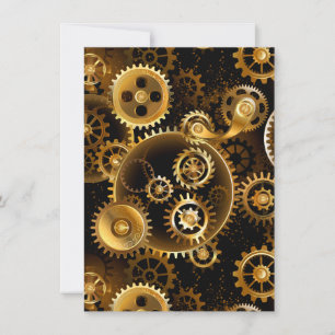 Seamless Steampunk Brass Gears Thank You Card