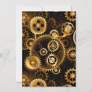 Seamless Steampunk Brass Gears Thank You Card