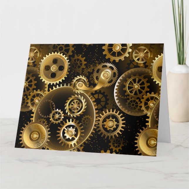 Seamless Steampunk Brass Gears Thank You Card (Front)