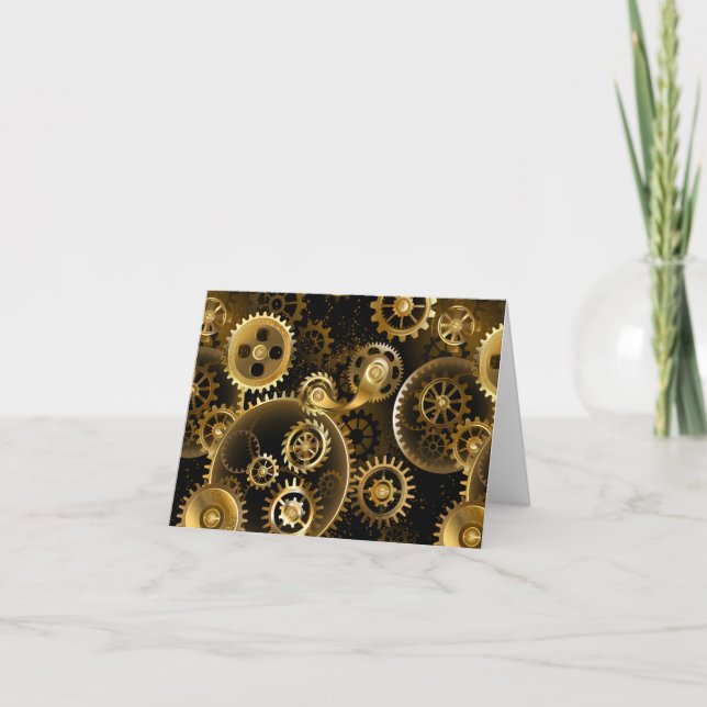 Seamless Steampunk Brass Gears Thank You Card (Front)