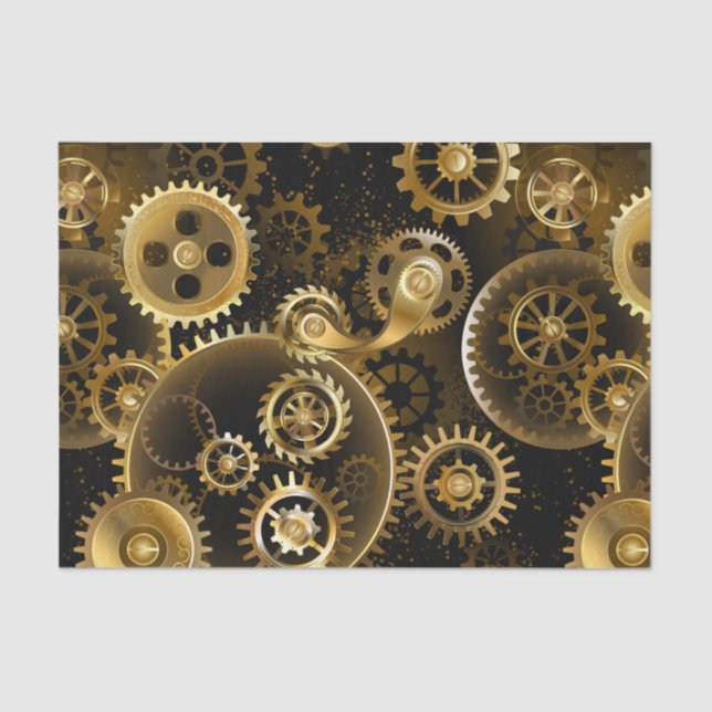 Seamless Steampunk Brass Gears Tissue Paper (Front)