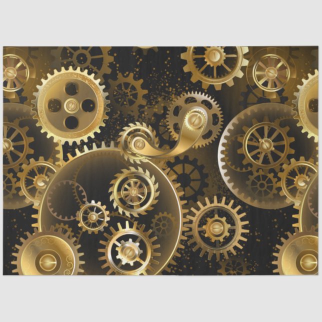 Seamless Steampunk Brass Gears Tissue Paper (Front)