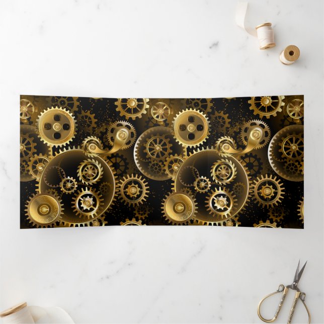 Seamless Steampunk Brass Gears Tri-Fold Invitation (Inside)