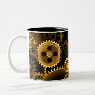Seamless Steampunk Brass Gears Two-Tone Coffee Mug