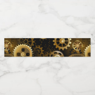 Seamless Steampunk Brass Gears Water Bottle Label