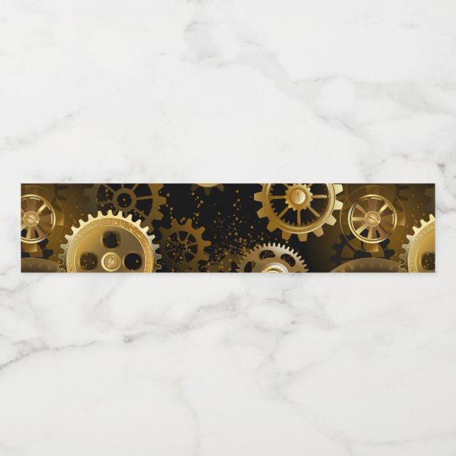 Seamless Steampunk Brass Gears Water Bottle Label (Single Label)