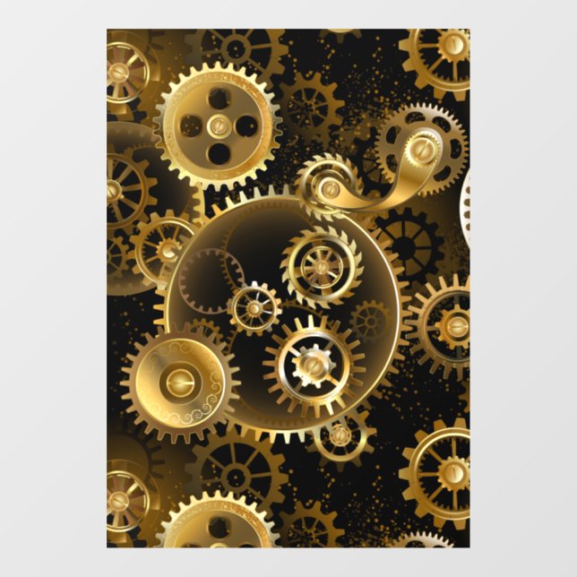 Seamless Steampunk Brass Gears Window Cling (Sheet)