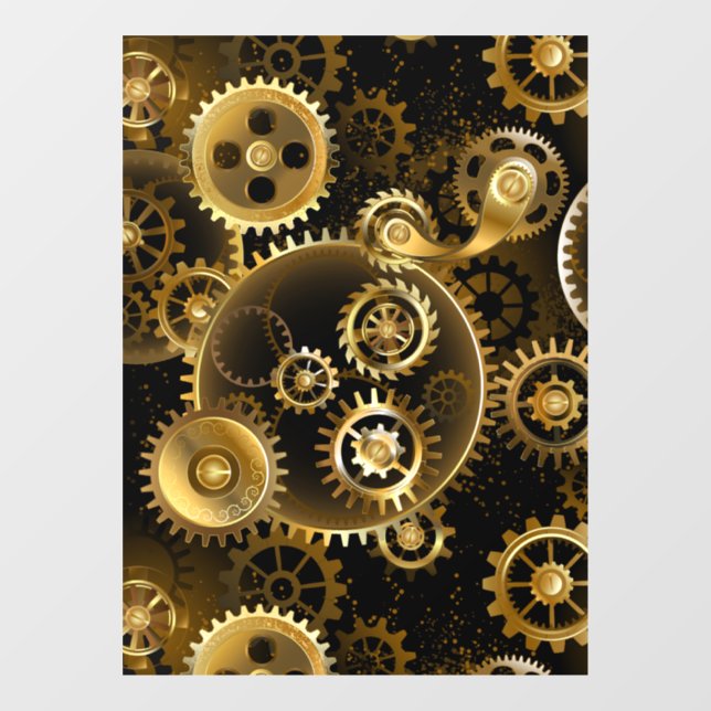 Seamless Steampunk Brass Gears Window Cling (Sheet)
