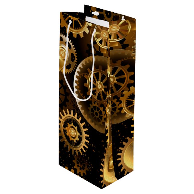 Seamless Steampunk Brass Gears Wine Gift Bag (Front Angled)