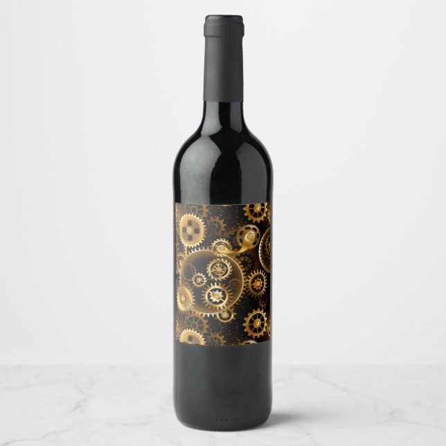 Seamless Steampunk Brass Gears Wine Label (Front)