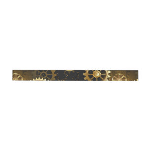 Seamless Steampunk Brass Gears Wrap Around Label