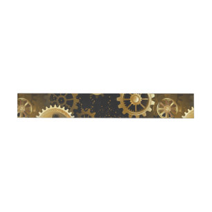 Seamless Steampunk Brass Gears Wraparound Address Label