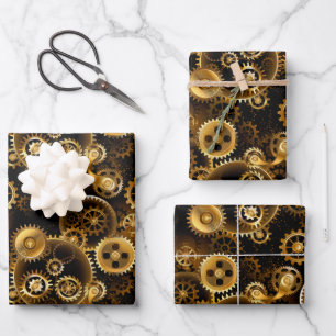 Seamless Steampunk Brass Gears Wrapping Paper Sheet