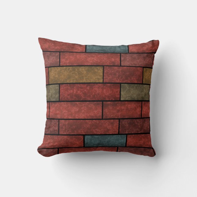 Seamless stone bricks brown orange green colours cushion (Front)