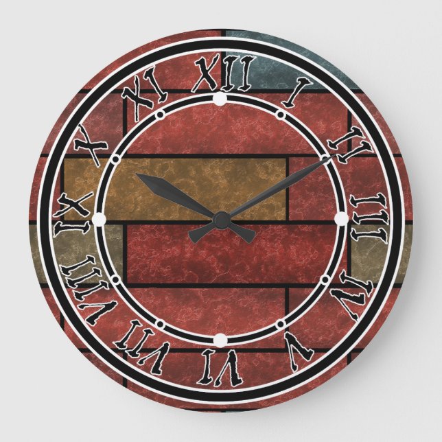 Seamless stone bricks brown orange green colours large clock (Front)