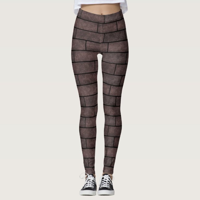 Seamless stone bricks loft brown grey colours prin leggings (Front)
