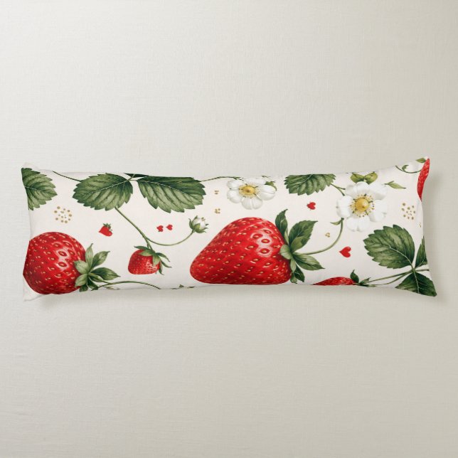 Seamless Strawberry Botanical Pattern VintageStyle Body Cushion (Back)